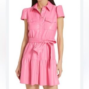 Alice + Olivia Miranda Primrose Pink Vegan Leather Short Sleeve Mini Dress Sz 2